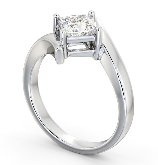 Princess Diamond Sweeping Band Engagement Ring 18K White Gold Solitaire ENPR34_WG_THUMB1