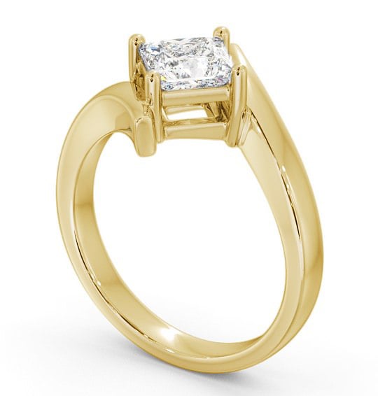 Princess Diamond Sweeping Band Engagement Ring 18K Yellow Gold Solitaire ENPR34_YG_THUMB1