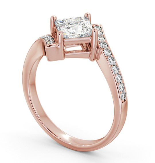 Princess Diamond Engagement Ring 9K Rose Gold Solitaire With Side Stones - Brinian ENPR35_RG_THUMB1