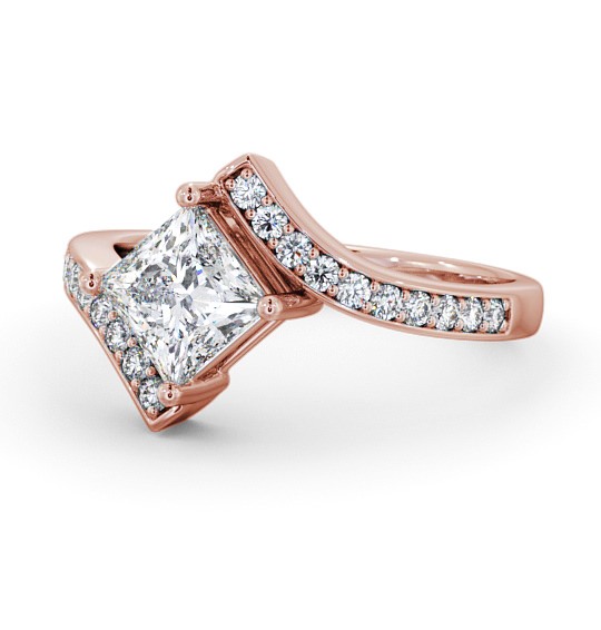 Princess Diamond Engagement Ring 9K Rose Gold Solitaire With Side Stones - Brinian ENPR35_RG_THUMB2 