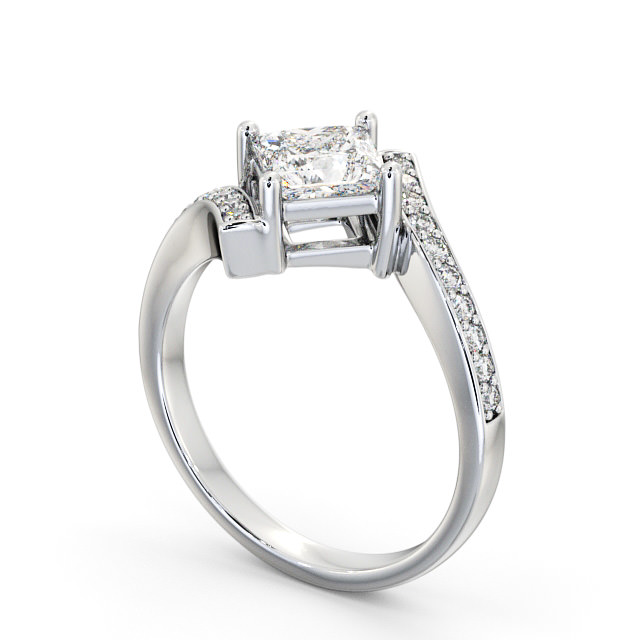 Princess Diamond Engagement Ring 18K White Gold Solitaire With Side Stones - Brinian ENPR35_WG_SIDE