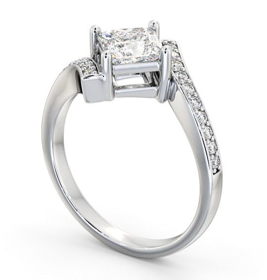 Princess Diamond Offset Band Engagement Ring 18K White Gold Solitaire with Channel Set Side Stones ENPR35_WG_THUMB1 