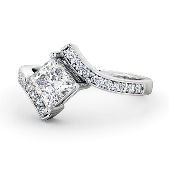 Princess Diamond Offset Band Engagement Ring 18K White Gold Solitaire with Channel Set Side Stones ENPR35_WG_THUMB2 