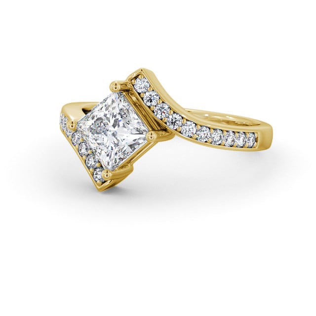 Princess Diamond Engagement Ring 9K Yellow Gold Solitaire With Side Stones - Brinian ENPR35_YG_FLAT