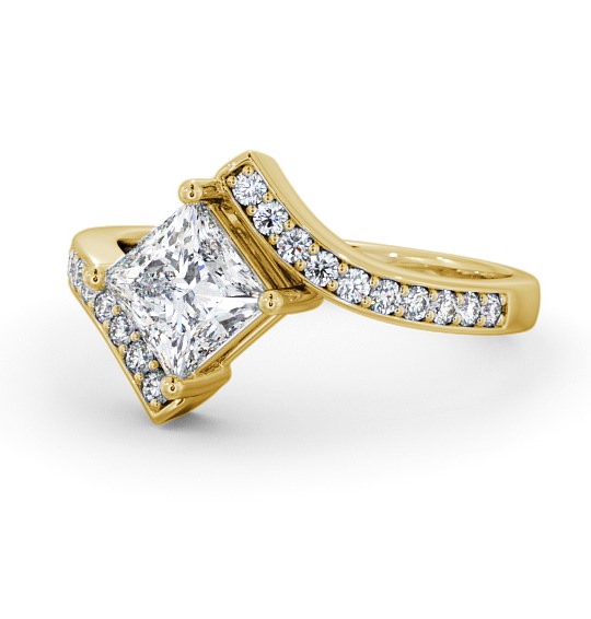  Princess Diamond Engagement Ring 18K Yellow Gold Solitaire With Side Stones - Brinian ENPR35_YG_THUMB2 
