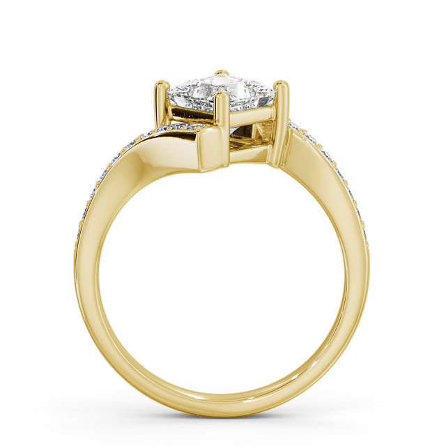 Princess Diamond Engagement Ring 9K Yellow Gold Solitaire With Side Stones - Brinian ENPR35_YG_UP