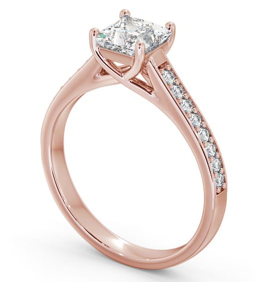 Princess Diamond 4 Prong Engagement Ring 9K Rose Gold Solitaire with Channel Set Side Stones ENPR42S_RG_THUMB1