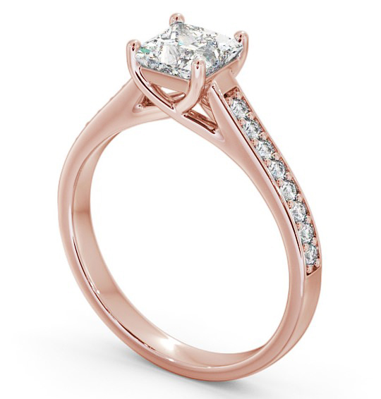 Princess Diamond 4 Prong Engagement Ring 18K Rose Gold Solitaire with Channel Set Side Stones ENPR42S_RG_THUMB1 