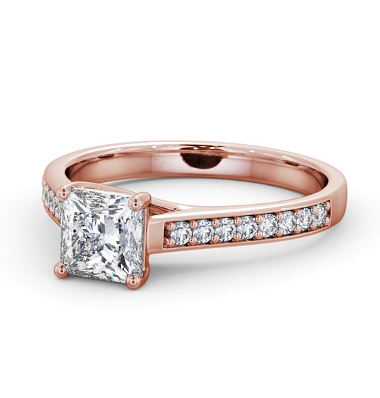  Princess Diamond Engagement Ring 9K Rose Gold Solitaire With Side Stones - Malvina ENPR42S_RG_THUMB2 