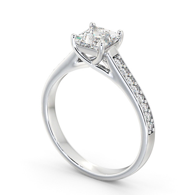 Princess Diamond Engagement Ring 18K White Gold Solitaire With Side Stones - Malvina