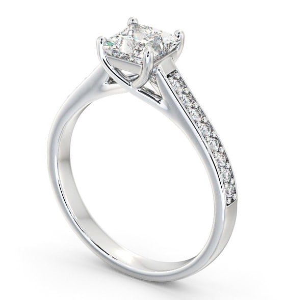 Princess Diamond 4 Prong Engagement Ring Palladium Solitaire with Channel Set Side Stones ENPR42S_WG_THUMB1