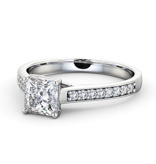  Princess Diamond Engagement Ring 18K White Gold Solitaire With Side Stones - Malvina ENPR42S_WG_THUMB2 
