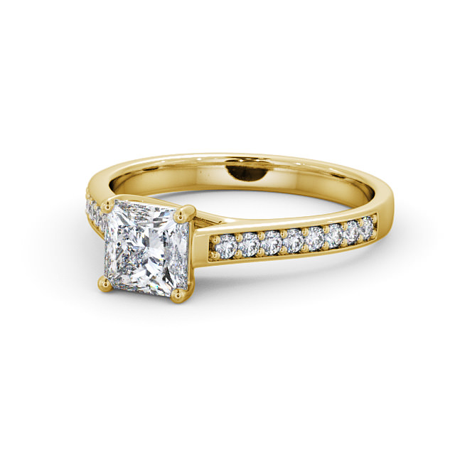 Princess Diamond Engagement Ring 18K Yellow Gold Solitaire With Side Stones - Malvina ENPR42S_YG_FLAT