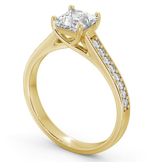 Princess Diamond 4 Prong Engagement Ring 9K Yellow Gold Solitaire with Channel Set Side Stones ENPR42S_YG_THUMB1