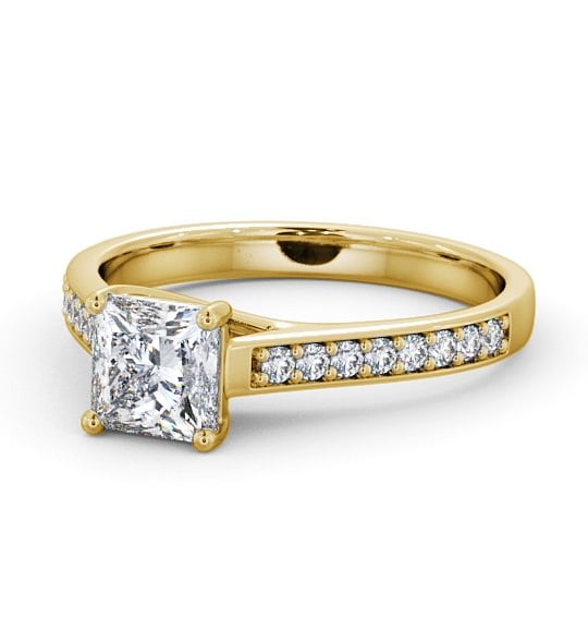  Princess Diamond Engagement Ring 9K Yellow Gold Solitaire With Side Stones - Malvina ENPR42S_YG_THUMB2 