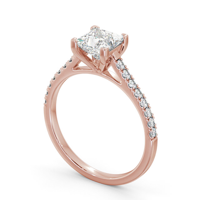 Princess Diamond Engagement Ring 9K Rose Gold Solitaire With Side Stones - Cornelia ENPR44_RG_SIDE