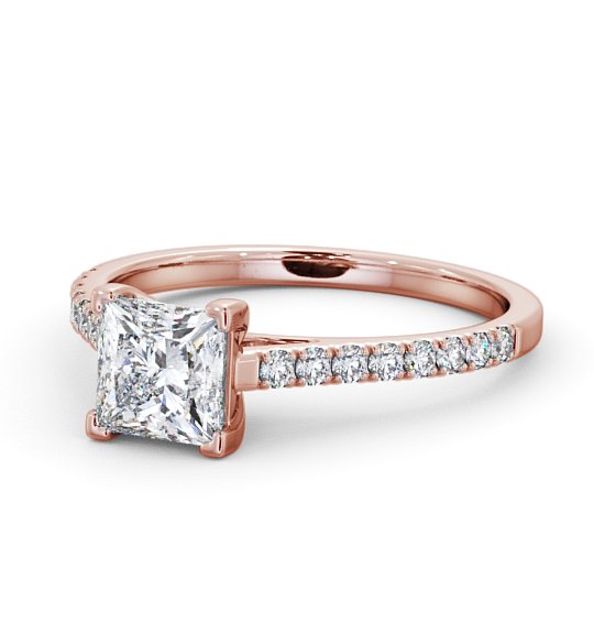  Princess Diamond Engagement Ring 9K Rose Gold Solitaire With Side Stones - Cornelia ENPR44_RG_THUMB2 