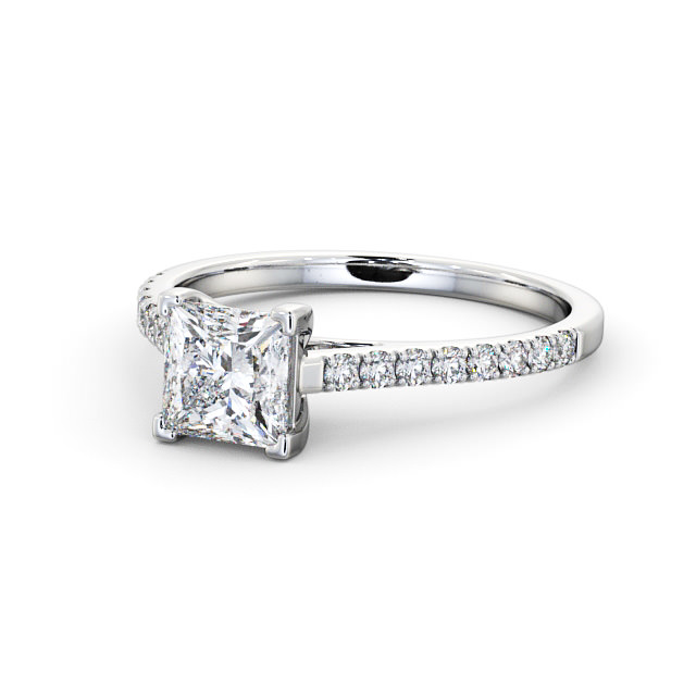 Princess Diamond Engagement Ring 18K White Gold Solitaire With Side Stones - Cornelia ENPR44_WG_FLAT