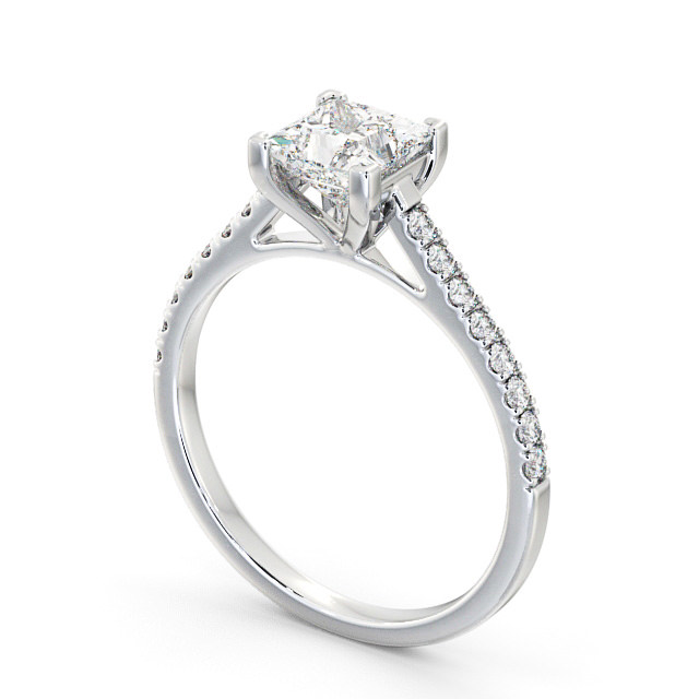 Princess Diamond Engagement Ring 18K White Gold Solitaire With Side Stones - Cornelia ENPR44_WG_SIDE