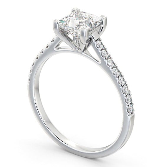  Princess Diamond Engagement Ring Platinum Solitaire With Side Stones - Cornelia ENPR44_WG_THUMB1 