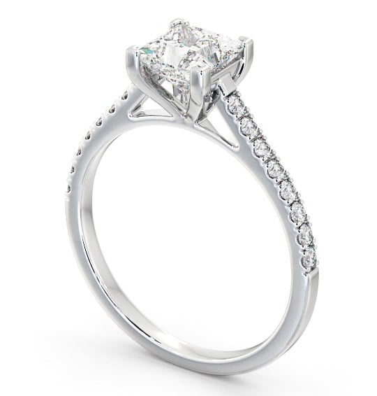 Princess Diamond Squared Prong Engagement Ring 18K White Gold Solitaire with Channel Set Side Stones ENPR44_WG_THUMB1