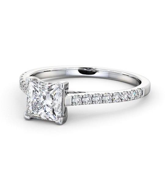  Princess Diamond Engagement Ring 9K White Gold Solitaire With Side Stones - Cornelia ENPR44_WG_THUMB2 