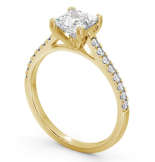 Princess Diamond Engagement Ring 18K Yellow Gold Solitaire With Side Stones - Cornelia ENPR44_YG_THUMB1