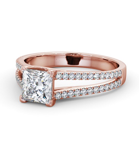  Princess Diamond Engagement Ring 9K Rose Gold Solitaire With Side Stones - Marietta ENPR45_RG_THUMB2 