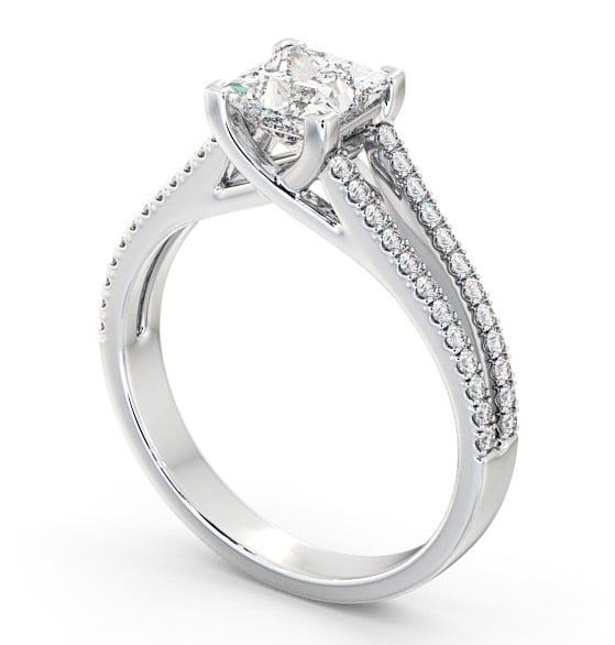 Princess Diamond Split Band Engagement Ring 18K White Gold Solitaire with Channel Set Side Stones ENPR45_WG_THUMB1 