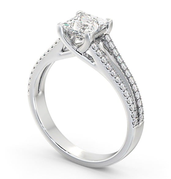 Princess Diamond Split Band Engagement Ring 18K White Gold Solitaire with Channel Set Side Stones ENPR45_WG_THUMB1