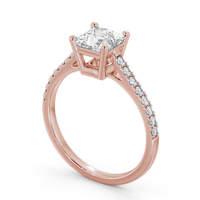 Princess Diamond Engagement Ring 18K Rose Gold Solitaire With Side Stones - Peveril ENPR51S_RG_SIDE
