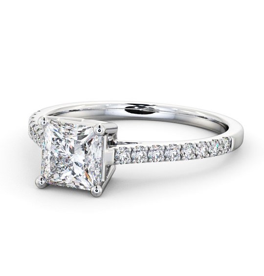  Princess Diamond Engagement Ring 18K White Gold Solitaire With Side Stones - Peveril ENPR51S_WG_THUMB2 