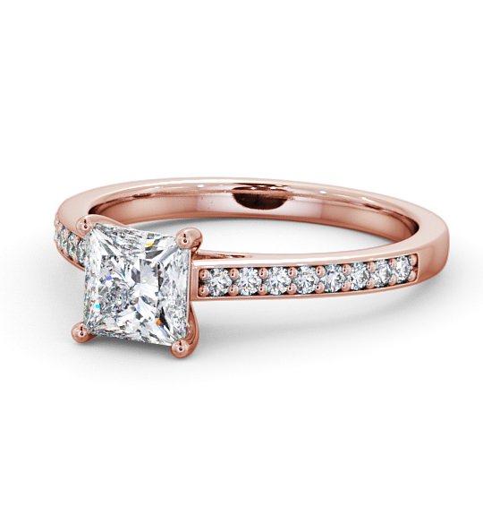  Princess Diamond Engagement Ring 9K Rose Gold Solitaire With Side Stones - Novella ENPR52S_RG_THUMB2 