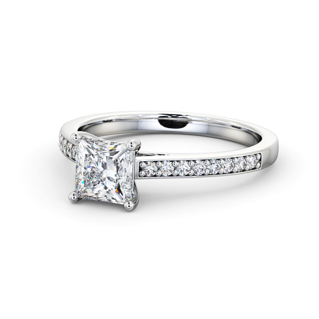 Princess Diamond Engagement Ring Palladium Solitaire With Side Stones - Novella ENPR52S_WG_FLAT