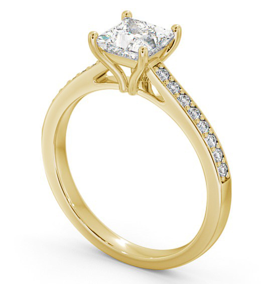 Princess Diamond Tulip Setting Style Engagement Ring 9K Yellow Gold Solitaire with Channel Set Side Stones ENPR52S_YG_THUMB1 