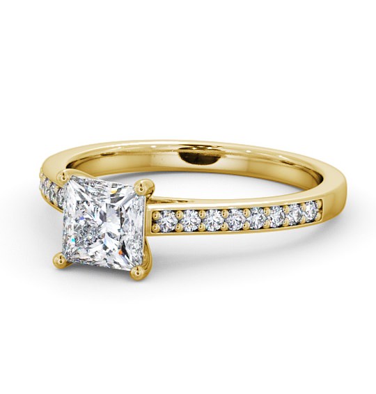  Princess Diamond Engagement Ring 9K Yellow Gold Solitaire With Side Stones - Novella ENPR52S_YG_THUMB2 