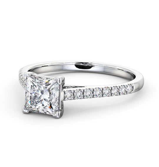  Princess Diamond Engagement Ring 9K White Gold Solitaire With Side Stones - Farran ENPR55S_WG_THUMB2 