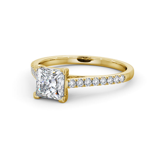Princess Diamond Engagement Ring 9K Yellow Gold Solitaire With Side Stones - Farran ENPR55S_YG_FLAT