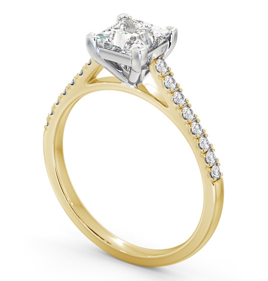 Princess Diamond 4 Prong Engagement Ring 18K Yellow and White Gold Solitaire with Channel Set Side Stones ENPR55S_YWG_THUMB1 