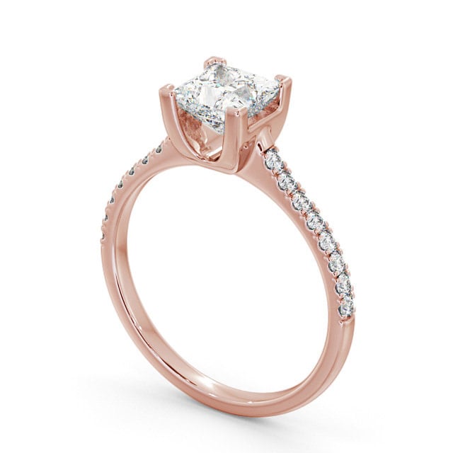 Princess Diamond Engagement Ring 18K Rose Gold Solitaire With Side Stones - Brosna ENPR57S_RG_SIDE