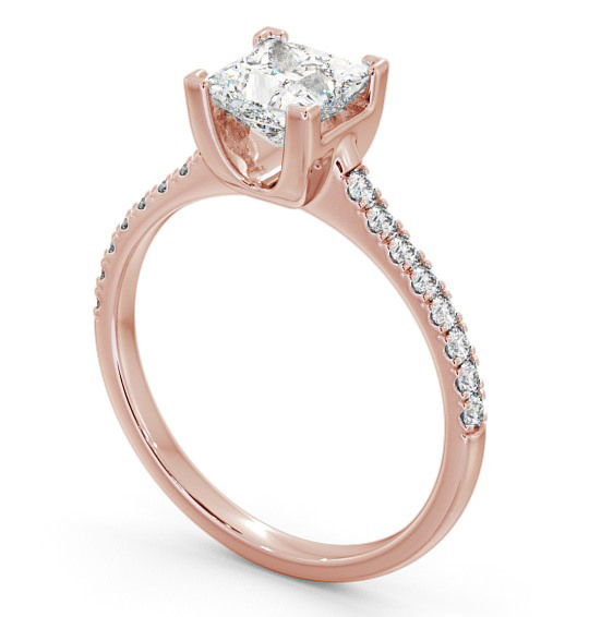  Princess Diamond Engagement Ring 9K Rose Gold Solitaire With Side Stones - Brosna ENPR57S_RG_THUMB1 