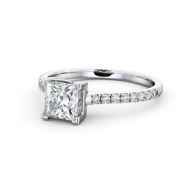 Princess Diamond Engagement Ring Platinum Solitaire With Side Stones - Brosna ENPR57S_WG_FLAT