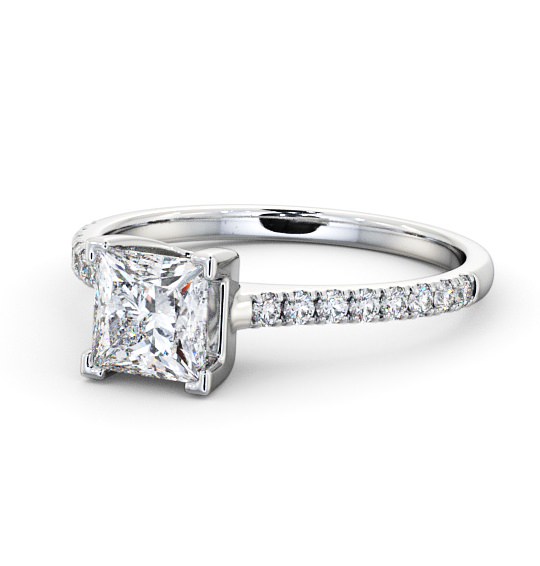  Princess Diamond Engagement Ring Platinum Solitaire With Side Stones - Brosna ENPR57S_WG_THUMB2 