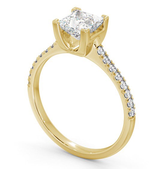 Princess Diamond Engagement Ring 18K Yellow Gold Solitaire With Side Stones - Brosna ENPR57S_YG_THUMB1 