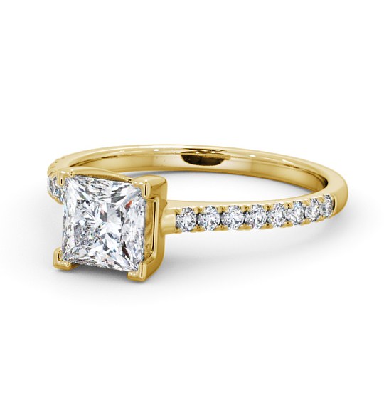  Princess Diamond Engagement Ring 9K Yellow Gold Solitaire With Side Stones - Brosna ENPR57S_YG_THUMB2 