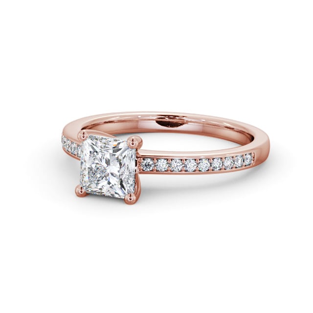 Princess Diamond Engagement Ring 9K Rose Gold Solitaire With Side Stones - Jannika ENPR58S_RG_FLAT
