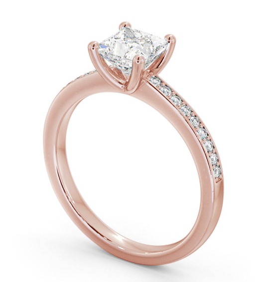 Princess Diamond 4 Prong Engagement Ring 9K Rose Gold Solitaire with Channel Set Side Stones ENPR58S_RG_THUMB1