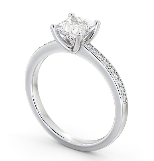 Princess Diamond 4 Prong Engagement Ring 18K White Gold Solitaire with Channel Set Side Stones ENPR58S_WG_THUMB1 