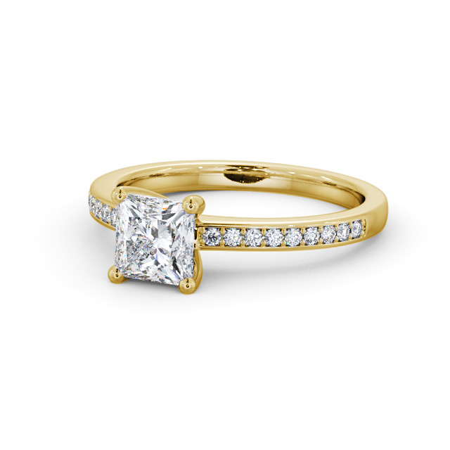 Princess Diamond Engagement Ring 18K Yellow Gold Solitaire With Side Stones - Jannika ENPR58S_YG_FLAT