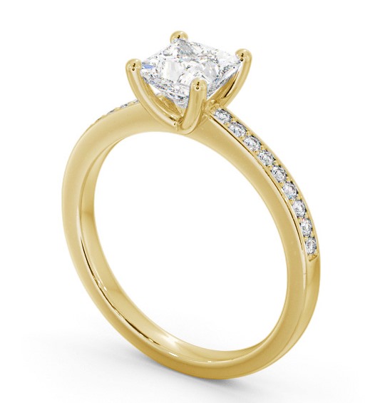 Princess Diamond 4 Prong Engagement Ring 9K Yellow Gold Solitaire with Channel Set Side Stones ENPR58S_YG_THUMB1